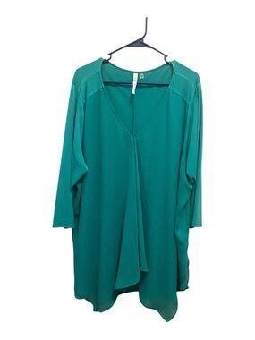 NY Collection Emerald Green V-Neck Draped Tunic